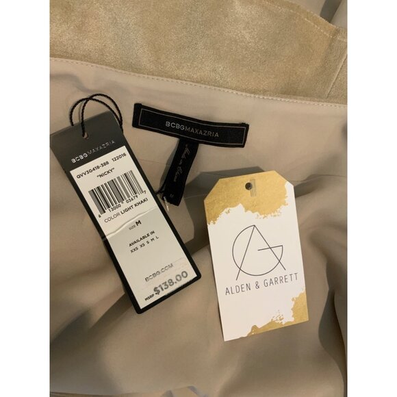 BCBG Max Tan Light Khaki Nicky Faux Suede A-Line Skirt, Size M NWT! $130 - Picture 7 of 7